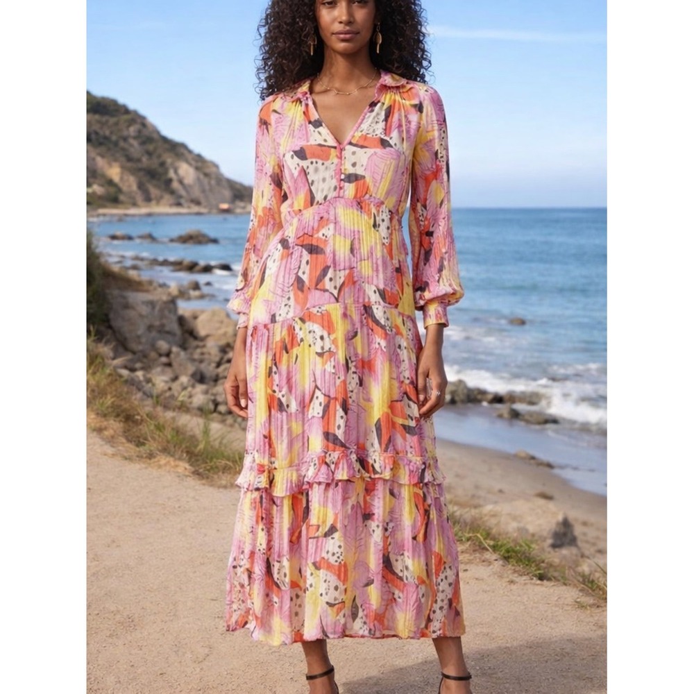 NWT Anthropologie Marais Maxi Dress Yukiko Noritake Canary Print Size Medium